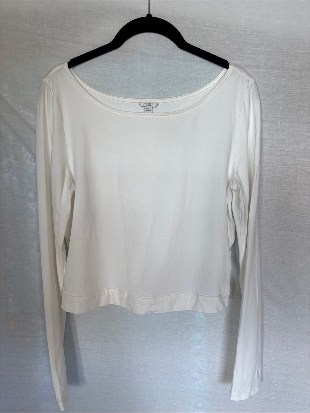Guess White Long-Sleeve Scoop Neck Tee with Tie Back